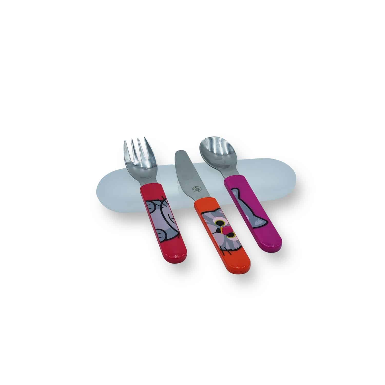 Cuillère fourchette et couteau assortis en inox (avec étui) Tum