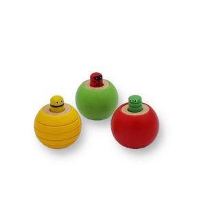 3 culbuto avec son pouet-pouet en bois rouge vert et jaune