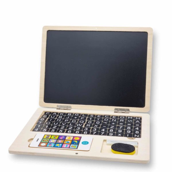 ordinateur portable en bois avec tableau aimante