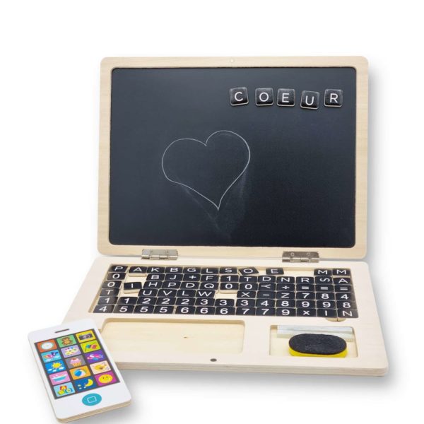 ordinateur portable en bois avec tableau aimante test