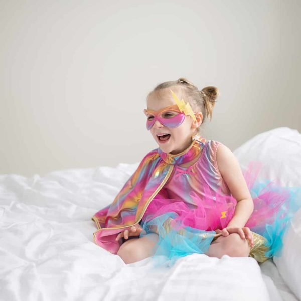 Deguisement super héroïne rose et doré3